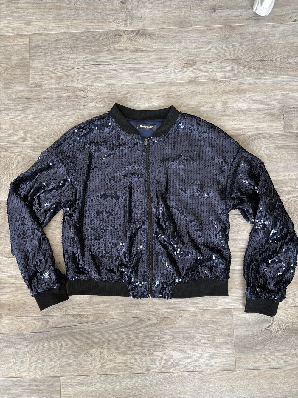 Navy Sequin Bomber Jacket
